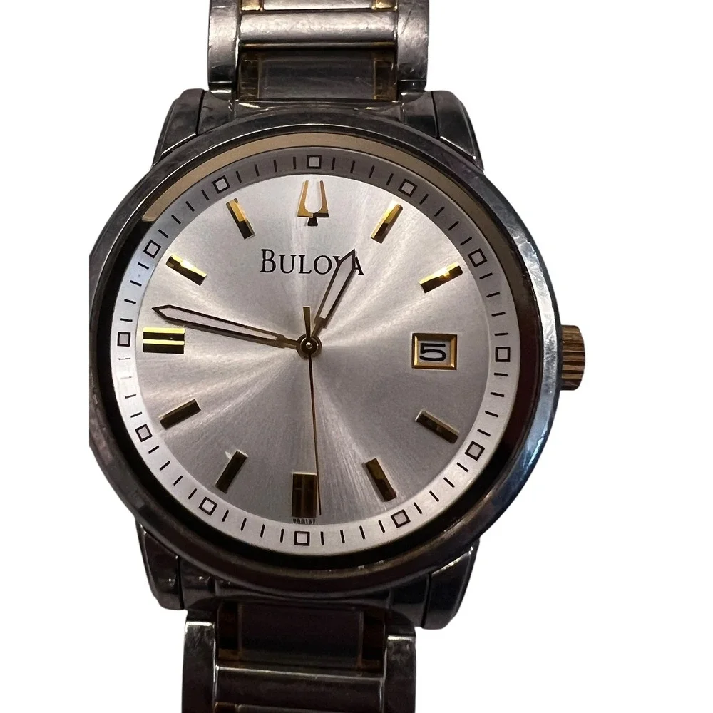 Bulova Two-Tone Silver Gold Dress‎ Watch Stainless Steel Water Resistant C937521